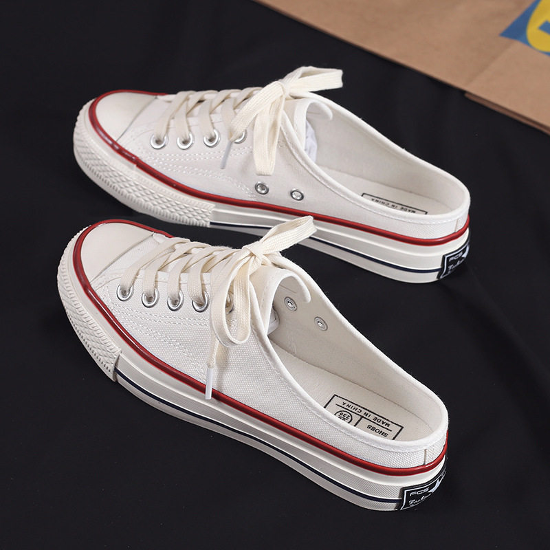 半拖夏季半托后跟鞋无懒人脚蹬一脚帆布特大帆布鞋