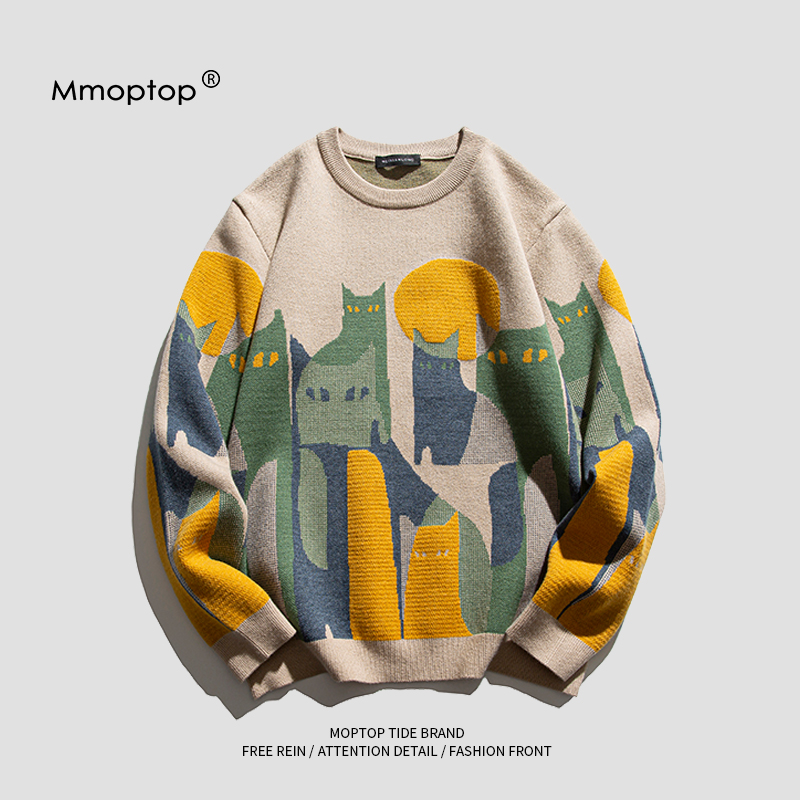 2022春秋新款国潮毛衣男潮牌秋季加厚针织打底衫内搭情侣上衣外套