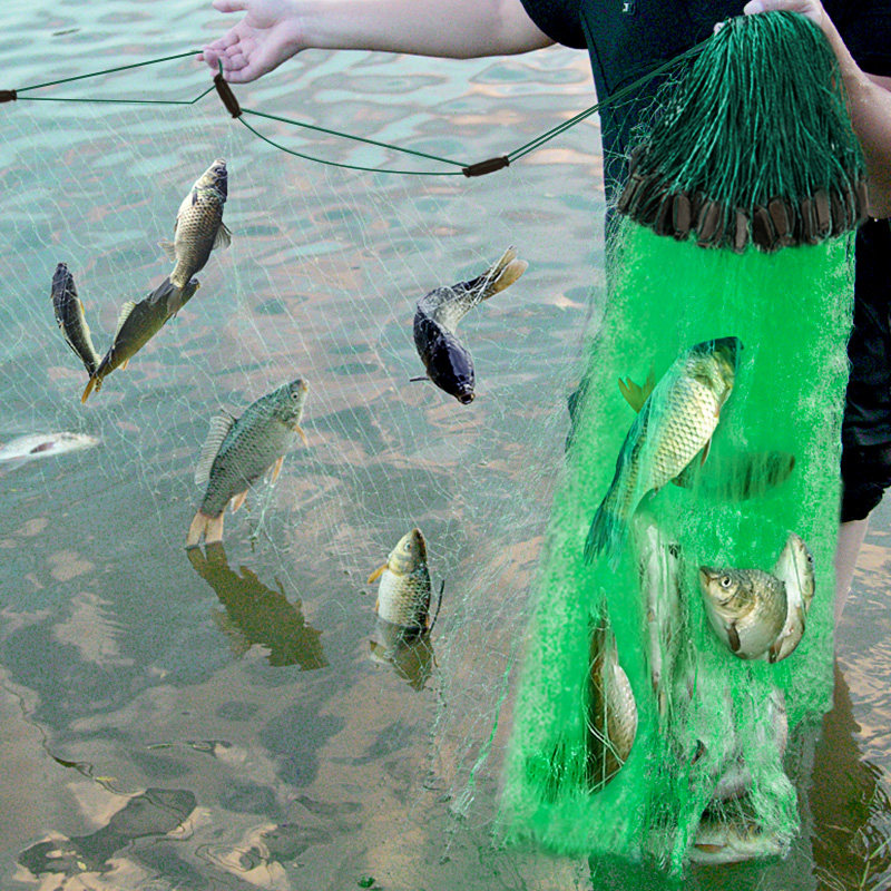 进口绿丝丝网鱼网粘网挂鱼扑鱼三层沉网浮网鱼网