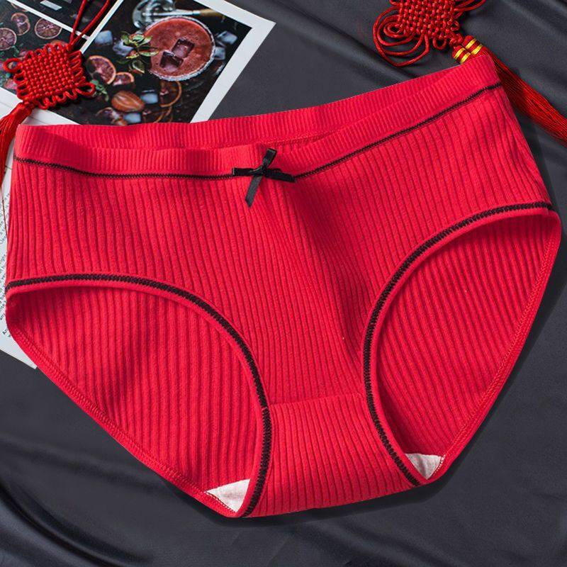本命年红内裤女纯棉大红色鸿运蕾丝少女学生非抗菌全棉三角底裤牛