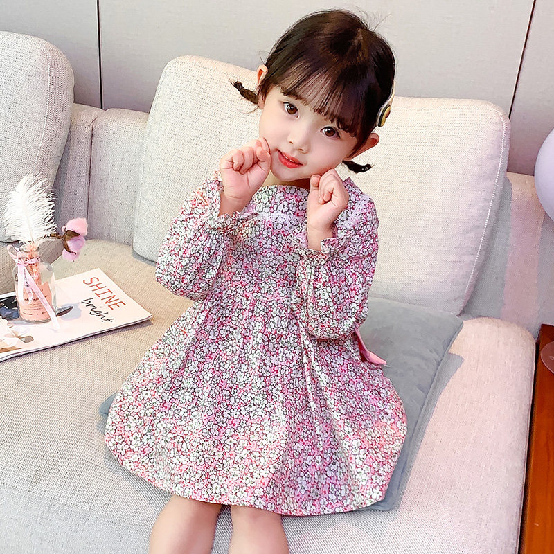 女童四岁二三公主碎花洋气长袖儿童新款春秋连衣裙