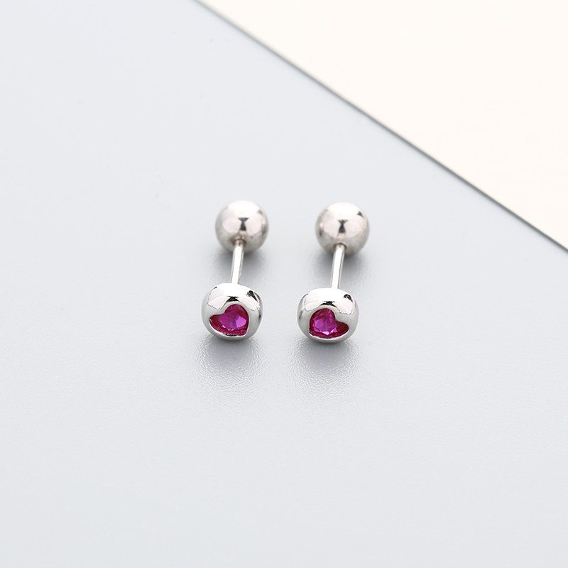 爱心五角星螺丝耳钉s925纯银耳饰防掉螺纹双头耳钉