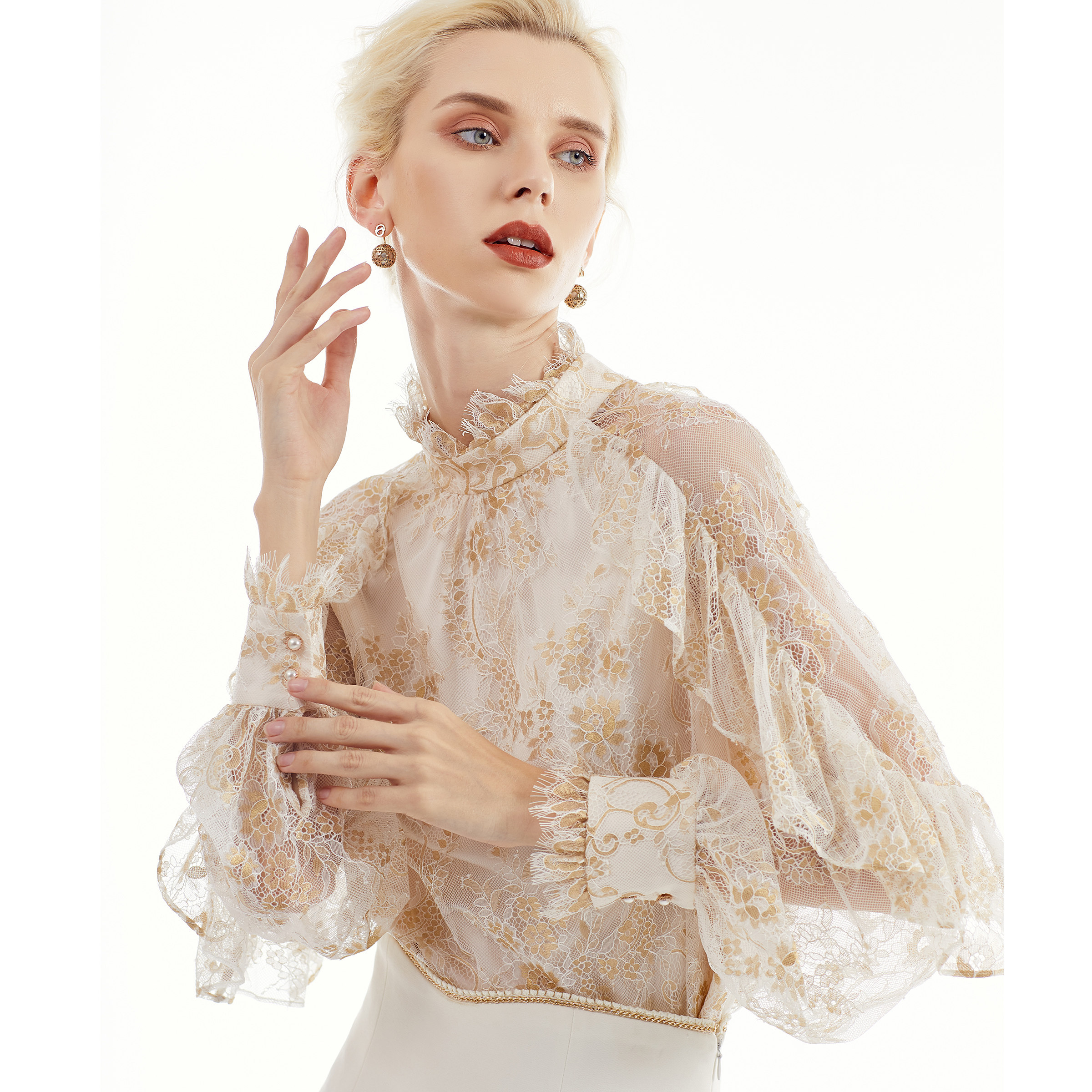 votre高定奢品原创个性定制蕾丝衬衫长袖镂空洋气衬衫