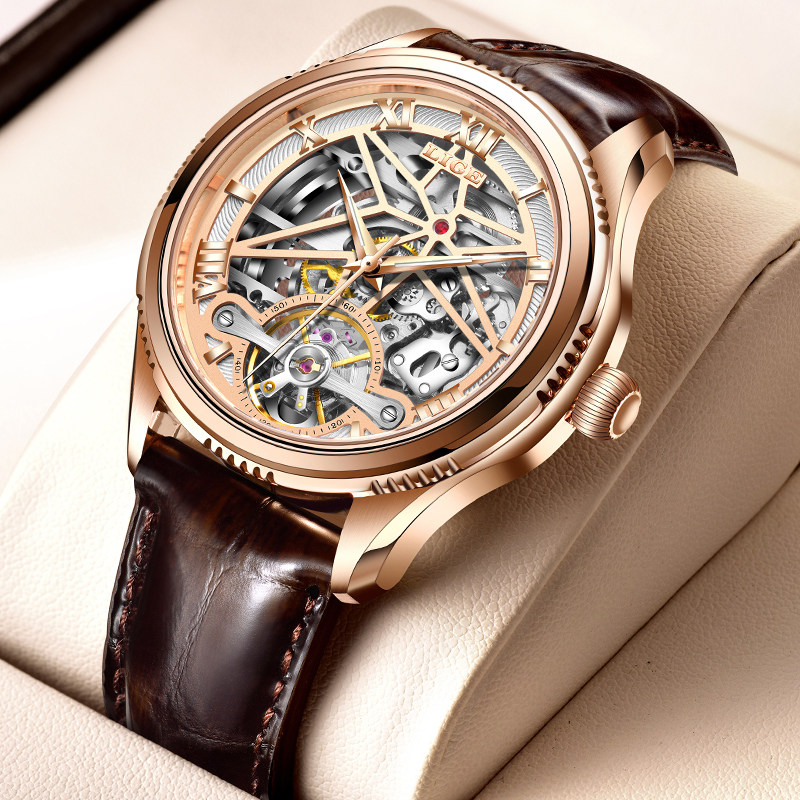 腕表美国lige手表男士潮流商务双面镂空机械国产腕表