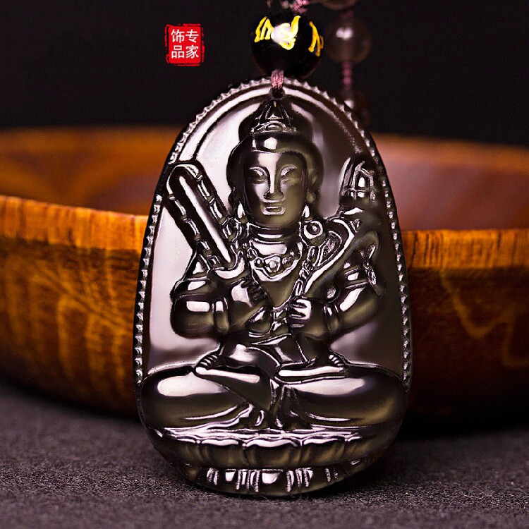 开光天然冰种黑曜石本命佛吊坠男女虚空藏菩萨生肖属牛属虎守护神
