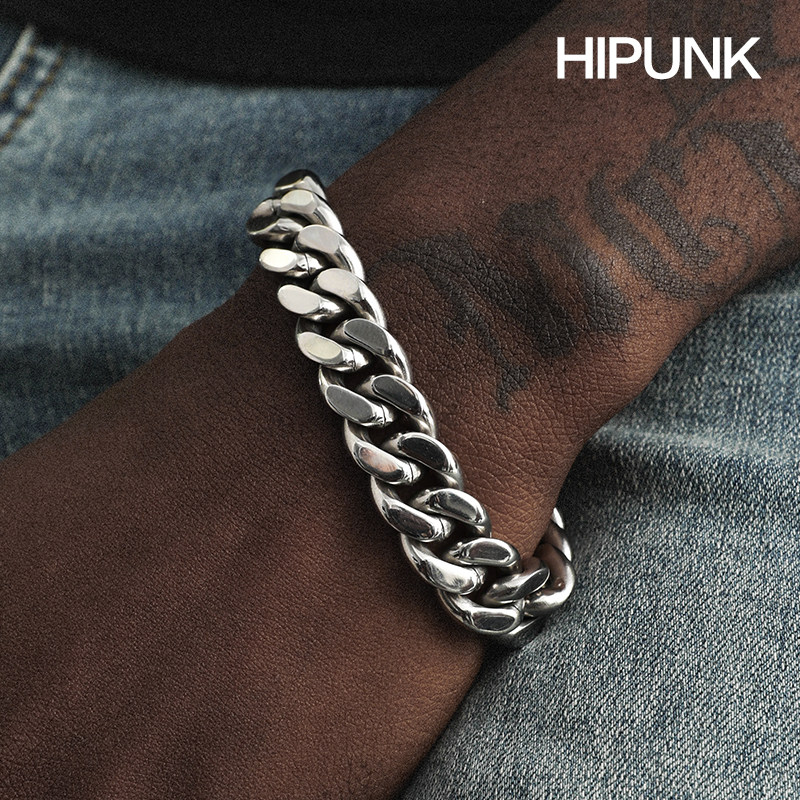 hipnk古巴手链粗男嘻哈欧美潮牌潮流立体钛钢手手链