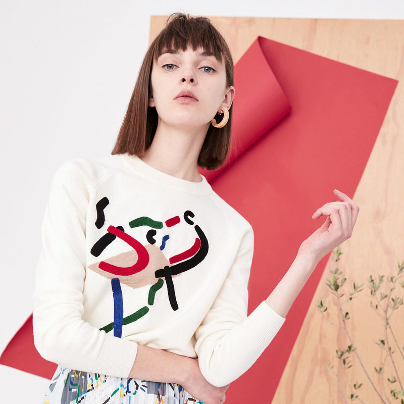 丽丽lily女装毛衣2019冬商务ol趣味抽象圆领针织衫118100b8711