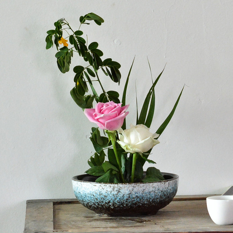 剑山插花花盆日式小原器中式禅意茶道茶席艺术花盆