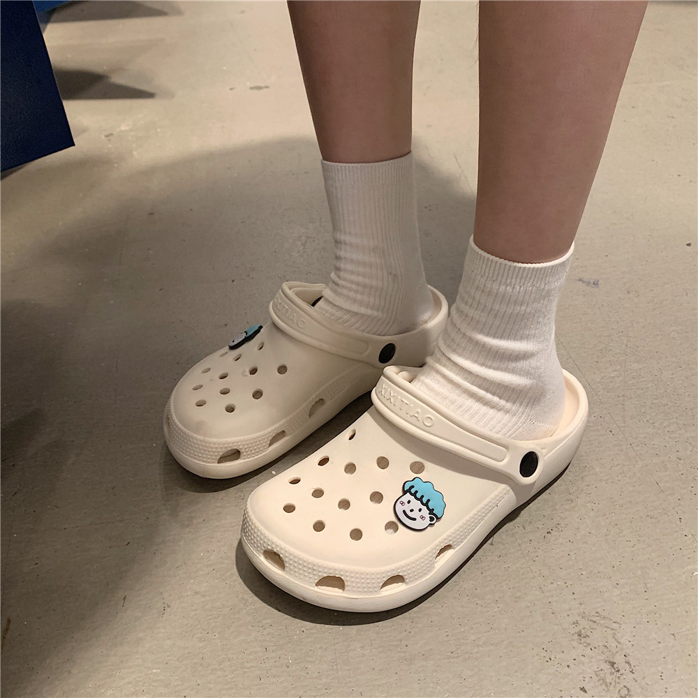 护士洞洞鞋韩版卡通情侣外穿防滑包头厚底沙滩洞洞鞋