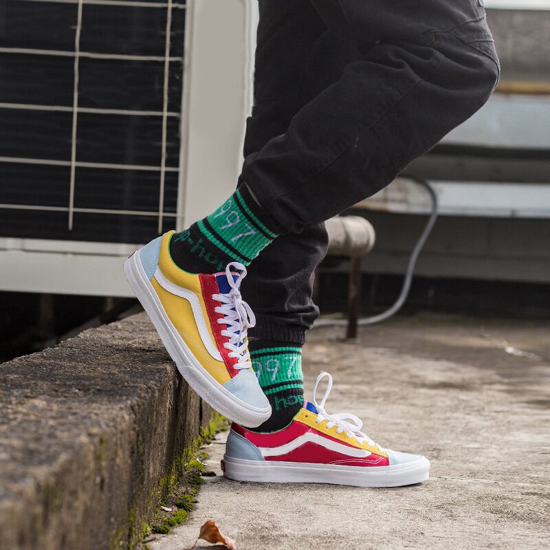 vansstyleretro橘子汽水白橙滑冰板鞋运动休闲鞋