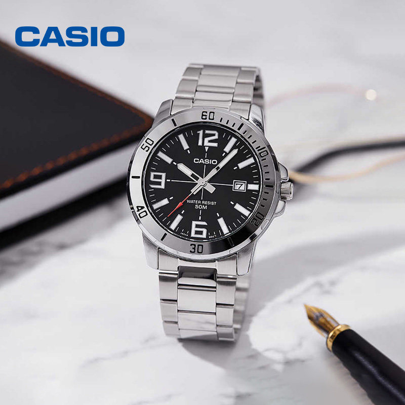 casio卡西欧正品休闲商务钢带防水男士石英手表日韩腕表
