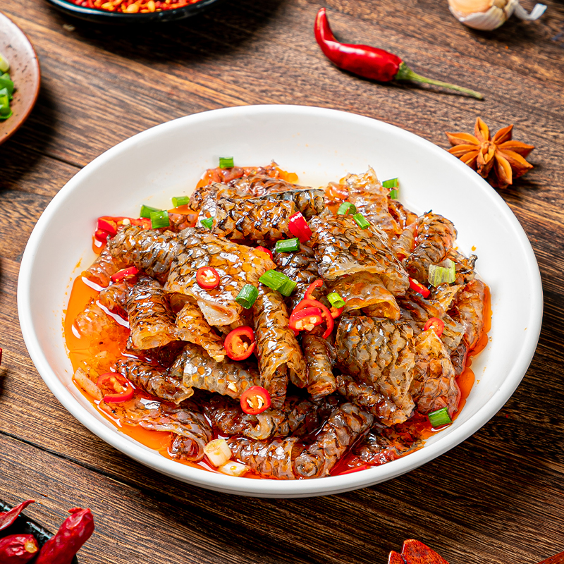 凉拌红油鱼皮卷220g箱装qq鱼皮凉菜即食零食凉菜