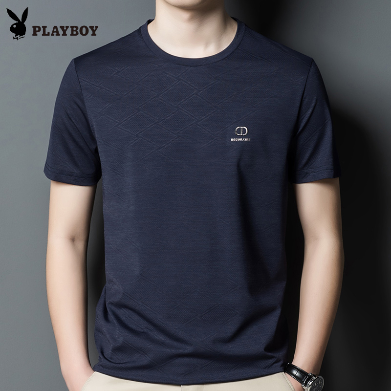 花花公子短袖t恤男士夏季潮流冰丝透气宽松帅气男装半袖体桖汗衫T