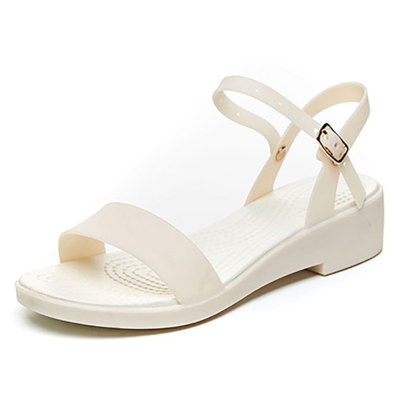 夏季新款时装凉鞋女cross一字带坡跟沙滩鞋软底休闲镂空果冻鞋女