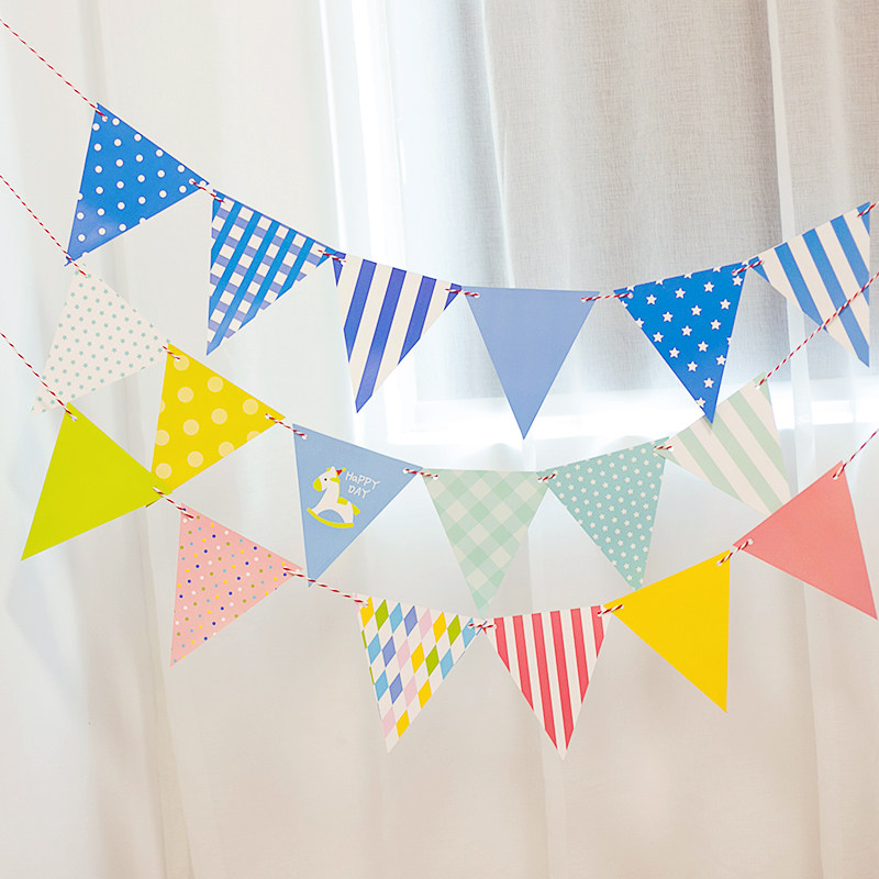 生日三角彩旗拉旗宝宝宝百天周周岁派对儿童节日装扮用品