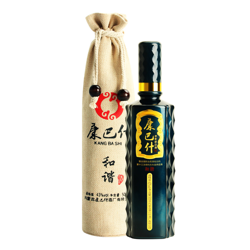 康巴什白酒 纯粮食内蒙古草原清香型43度和谐500ml单瓶低度高粱酒