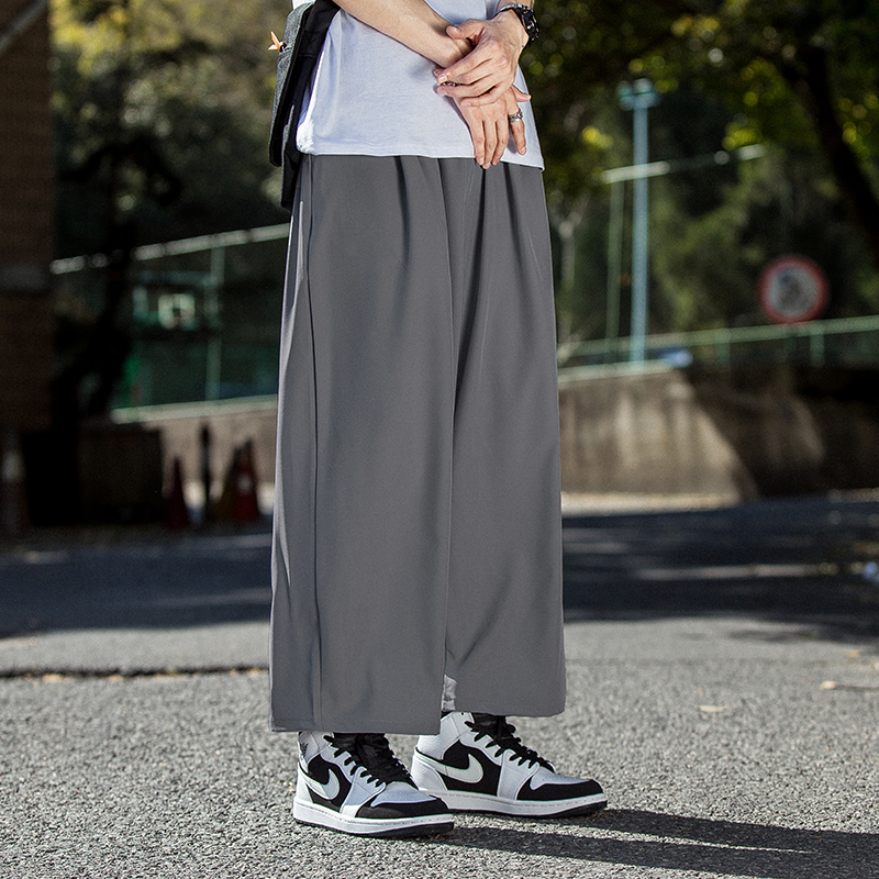 日系裤子男直筒宽松阔腿夏季薄款冰丝潮牌运动加肥加大码休闲裤潮