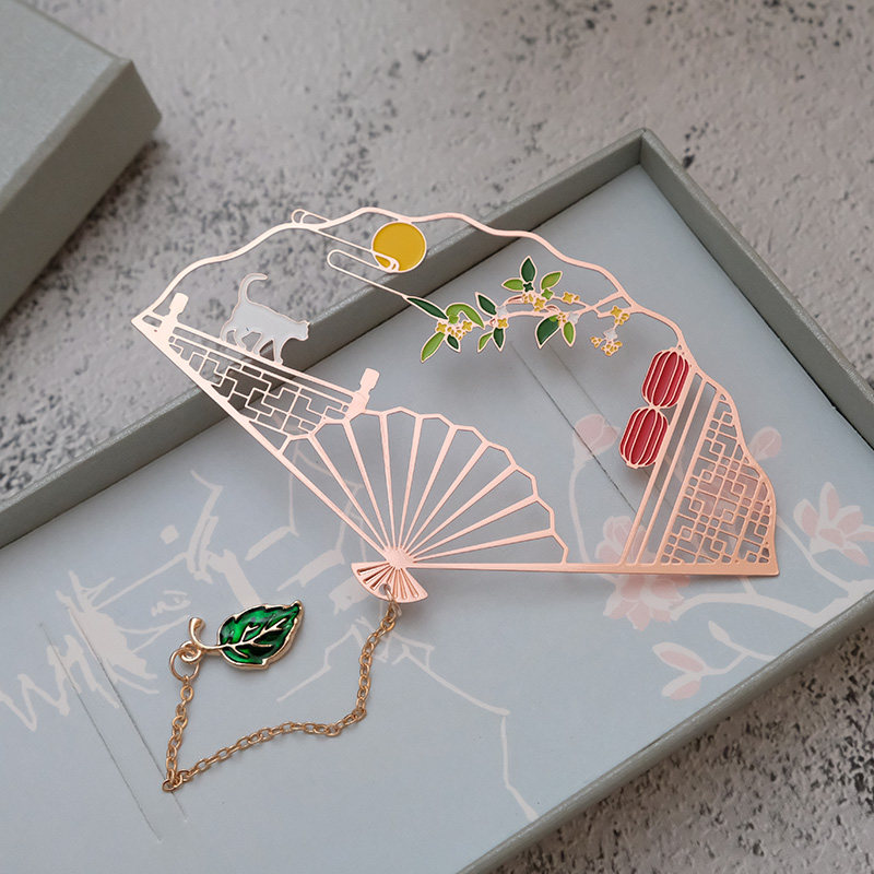 仙鹤古风情侣可爱猫咪白鹿桃花扇扇面文艺折扇书签