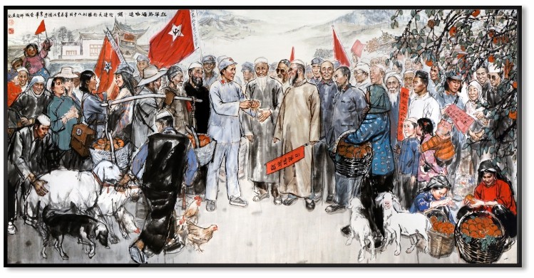 红军通过哈达革命战争国画办公室装饰画展厅会议室壁画现代装饰画