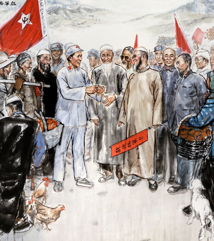 红军通过哈达革命战争国画办公室装饰画展厅会议室壁画现代装饰画