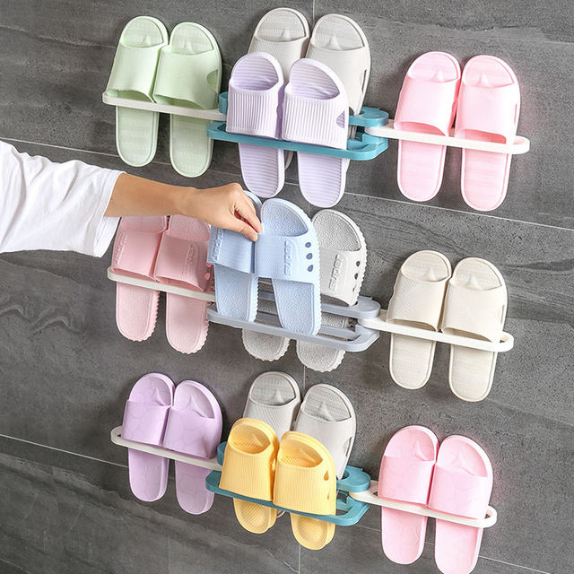 Foldable slippers rack bathroom toilet storage artifact free perforation wall hanging slippers rack Foldable slippers rack bathroom toilet storage artifact free perforation wall hanging slippers rack