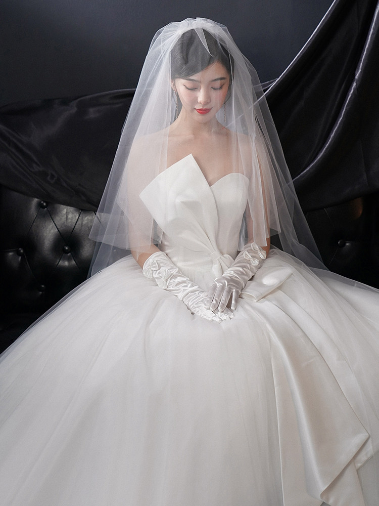 新娘结婚2020新款齐地简约抹胸法式网纱婚纱婚纱