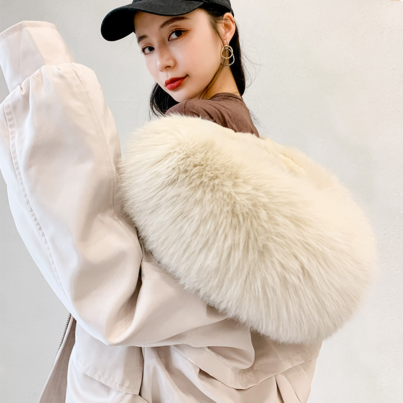 派克服2020新款女冬獭兔毛内胆可拆卸狐狸毛领中长款皮草外套短款