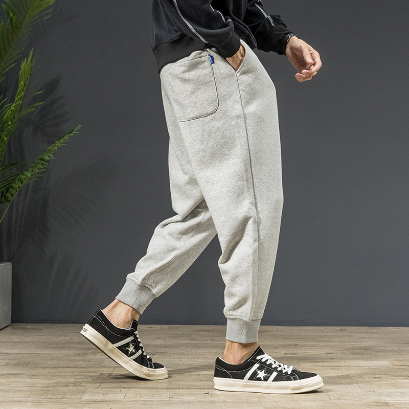 秋季运动裤男宽松潮流百搭灰色卫裤子男束脚哈伦裤收口休闲裤大码