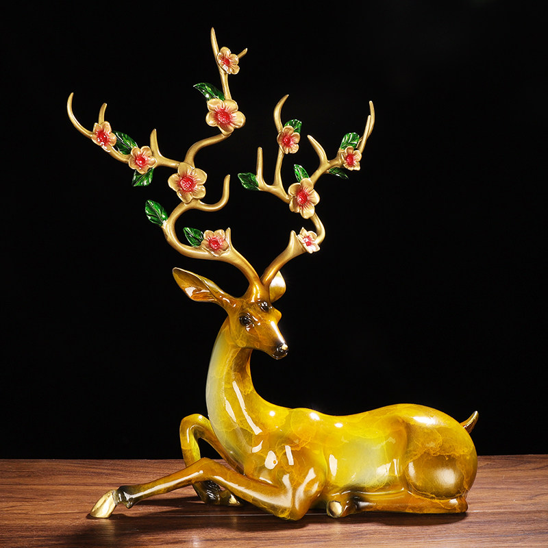 一鹿有你纯铜梅花鹿摆件一套轻奢创意客厅酒柜摆件