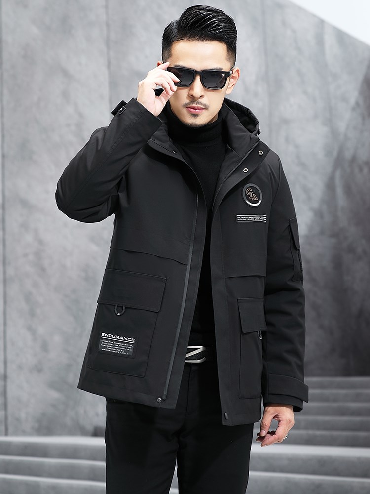 2021短款男士派克克服可拆卸兔毛内胆海宁羽绒服cosplay男装