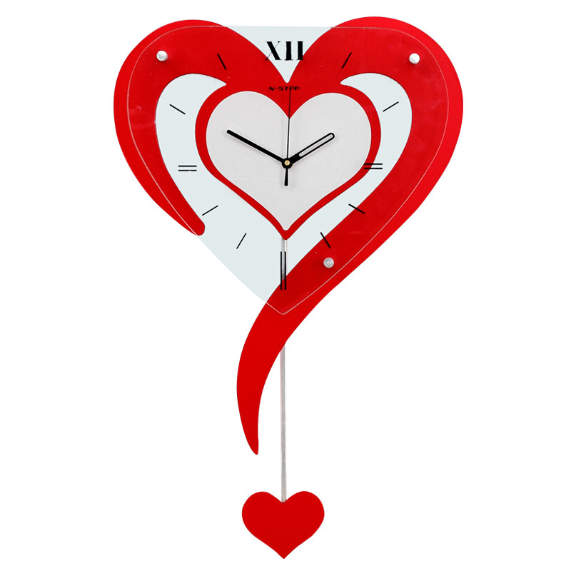 客厅个性心形钟表创意时尚摇摆挂钟简约现代挂钟