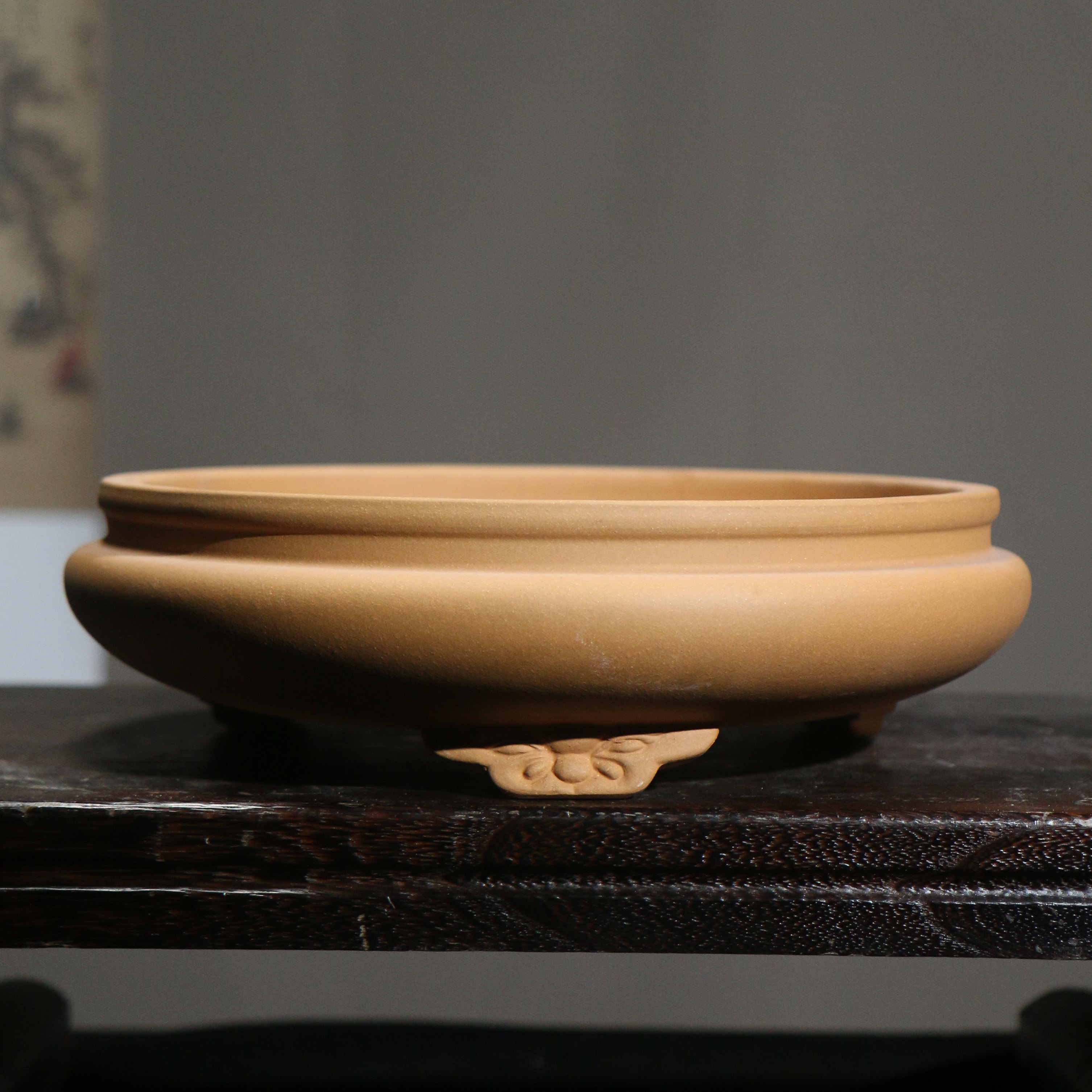 紫砂花盆圆形手工盆景古风传统中国国风中式花盆