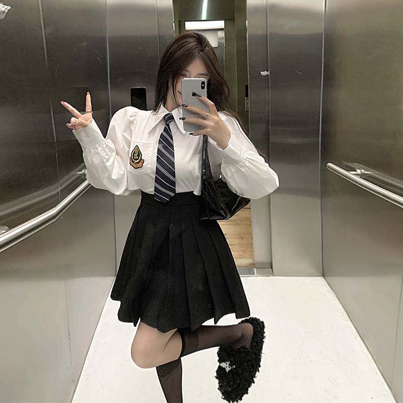 学院风长袖连衣裙女秋季韩系ins风穿搭御姐显瘦假两件衬衫jk裙子