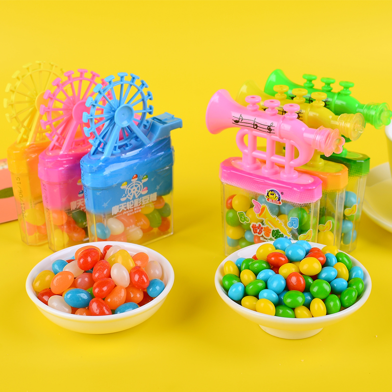 趣味糖玩儿童彩虹豆吉利软糖摩天轮喇叭喇叭口口哨糖果