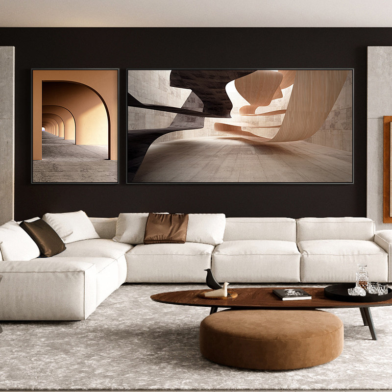现代轻奢客厅装饰画空间延伸挂画大气抽象沙发现代装饰画