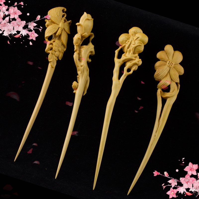 原木手工艺品刻复古黄杨木雕头饰中国国风木盘木雕