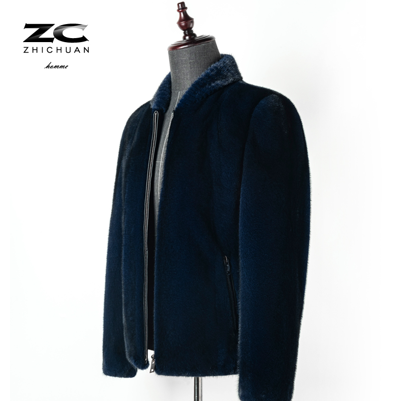 进口水貂貂皮外套男整貂真貂裘皮大衣青年潮流短款皮草修身潮新款