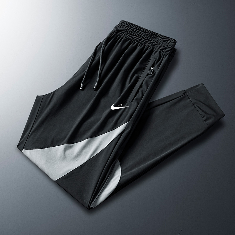 品牌冰丝裤男夏季弹力薄款速干休闲长裤夏天超薄透气束脚运动裤子