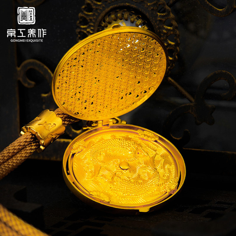 黄金北京工美京工美作古法吊坠时来运转项链足金颈饰