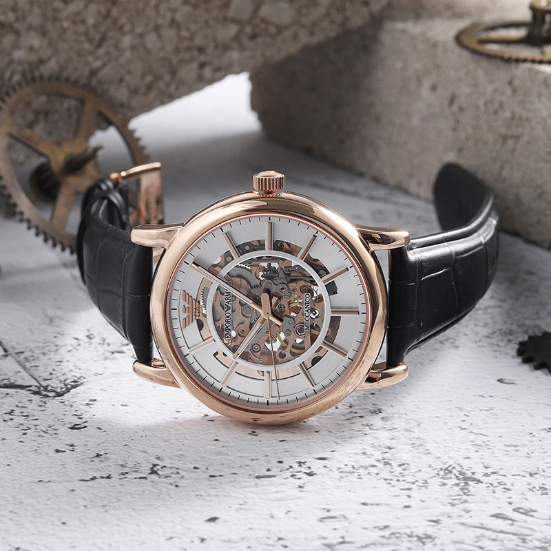 armani阿玛尼手表经典商务黑金设计全自动镂空机械表欧美腕表