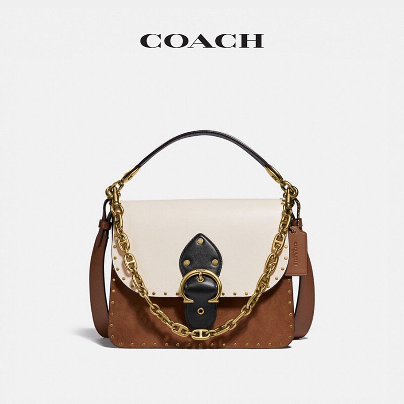 女士开门红coach蔻驰拼色铆钉beat系列单肩斜跨包女士包袋