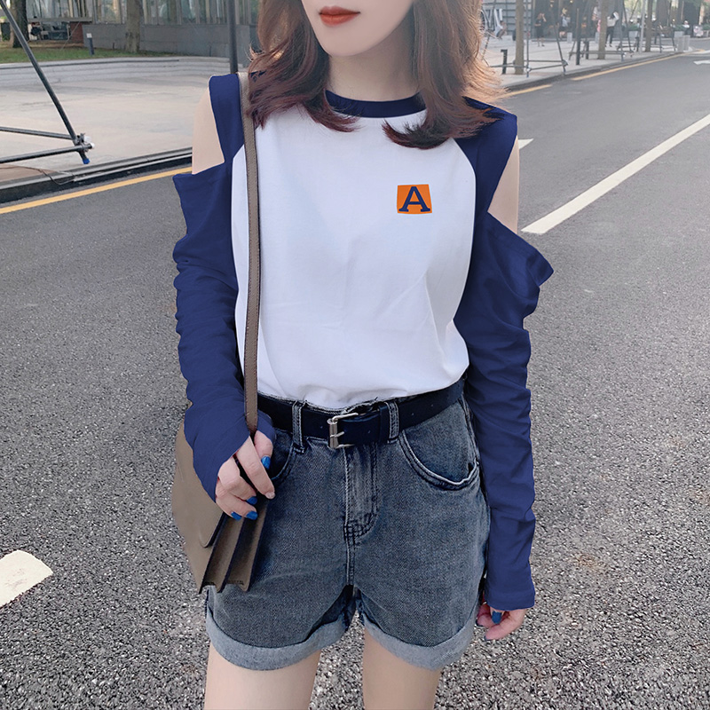 时尚性感小心机露肩白色套头长袖T恤欧洲站2022夏季女装新款欧货