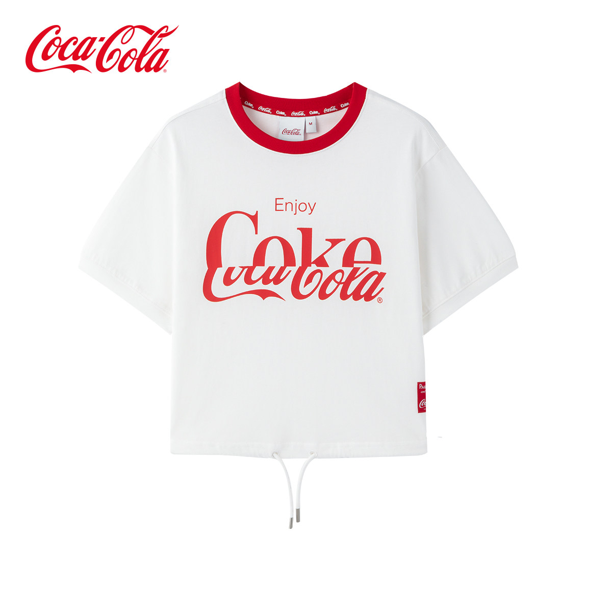 cocacola可口可乐官方纯棉短袖运动休闲抽绳短上衣宽松圆领t恤