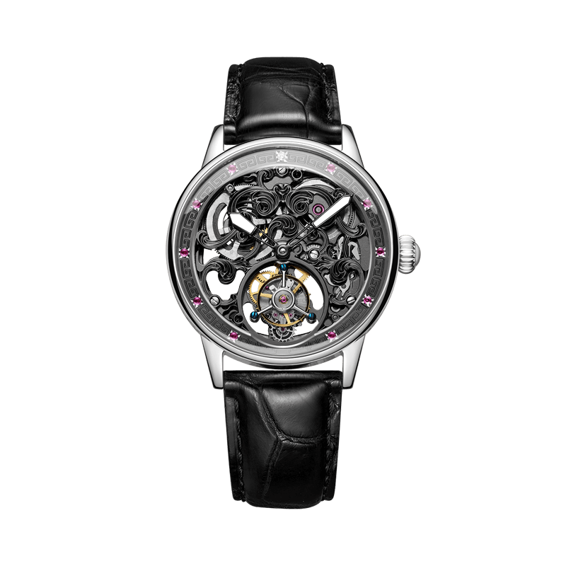 上新了故宫轻派日出而作全镂空陀飞轮真皮夜光男女蓝宝石机械表