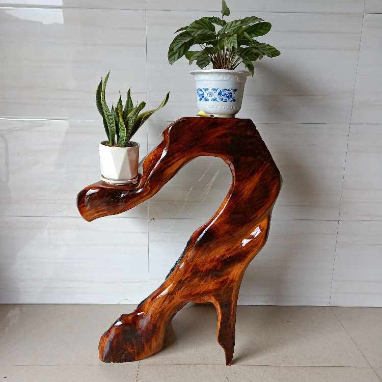 实木根雕花架子底座客厅中式盆景原木特价天然根雕花架