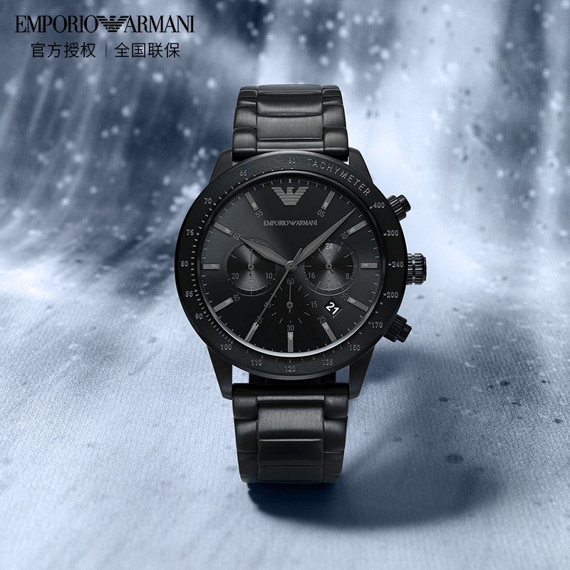 阿玛尼正品黑色时尚手表男款多功能简约男士手表ar11242欧美腕表