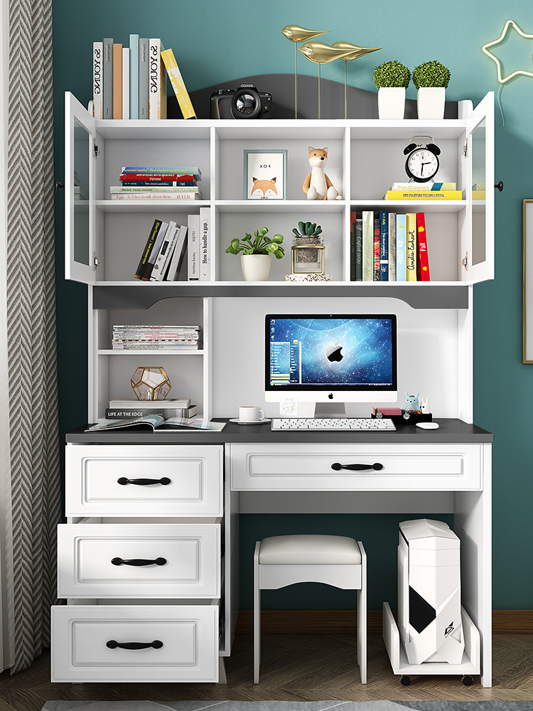 电脑桌梳妆台一体简约现代卧室书桌书架组合家用学生写字台带书柜