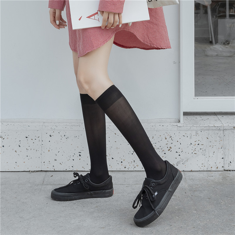 天鹅绒透气薄款夏天筒袜及膝高筒袜黑白制服jk长筒袜