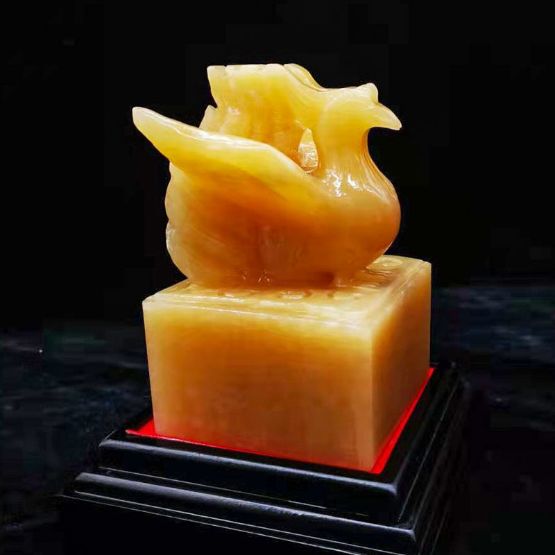 玉石福雅天然凤凰堂口印章摆件商务纪念玉玺摆件