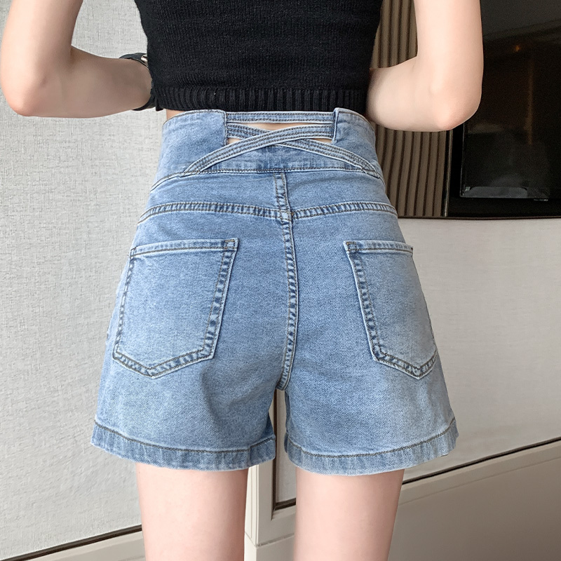 超高腰牛仔短裤女夏季薄款2022年新款显瘦小个子a字白色阔腿热裤